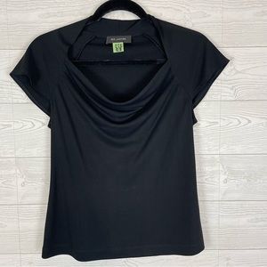 St. John Black Cowl Neck Short Sleeve Blouse Size 2